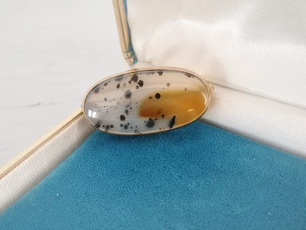 Vintage 14K Gold Montana Agate Brooch Pin